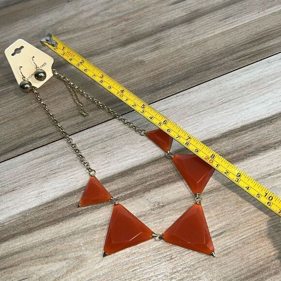 Modern necklace and earring set womans orange and gold rocker futuristic cosplay - Picture 7 of 8